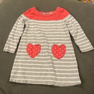 Mini Boden Grey Stripe Dress w/Heart Pockets 4-5Y